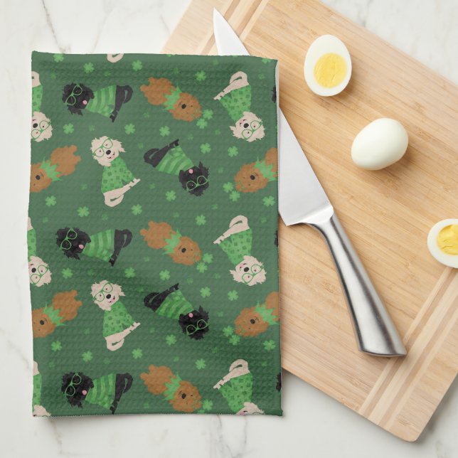 Happy St Patricks Day Goldendoodle Dogs Tea Towel (Quarter Fold)