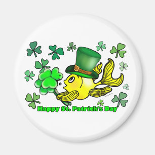 Happy St. Patrick's Day Goldfish Green Shamrocks Magnet