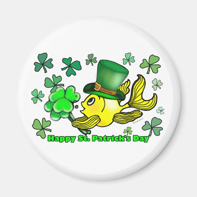 Happy St. Patrick's Day Goldfish Green Shamrocks Magnet (Front)