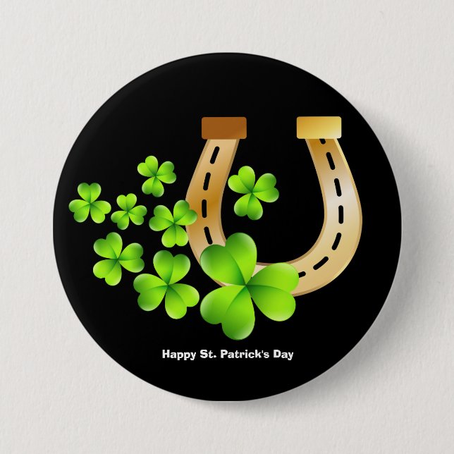 Happy St. Patrick's Day Good Luck Horse Shoe 7.5 Cm Round Badge (Front)