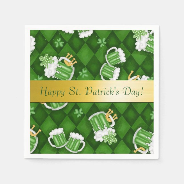 Happy St. Patrick's Day Green Beer Napkins (Front)