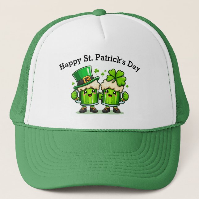 Happy St Patrick's Day Green Beer Trucker Hat (Front)