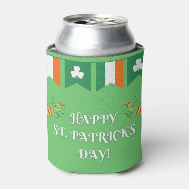 Happy St. Patrick's Day Green Can Cooler (Can Front)