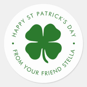Happy St Patrick's Day Green Clover  Classic Round Sticker