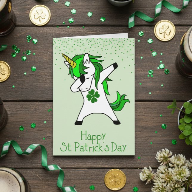 Happy St. Patrick's Day Green Dabbing Unicorn Card (Creator Uploaded)