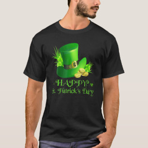 Happy St. Patrick's Day Green Hat Shamrocks Irish T-Shirt