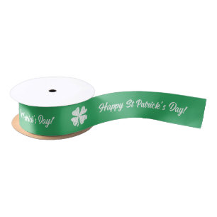 Happy St Patrick's Day green lucky clover custom Satin Ribbon