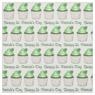 Happy St. Patrick's Day Green Shamrock Cupcake Fabric