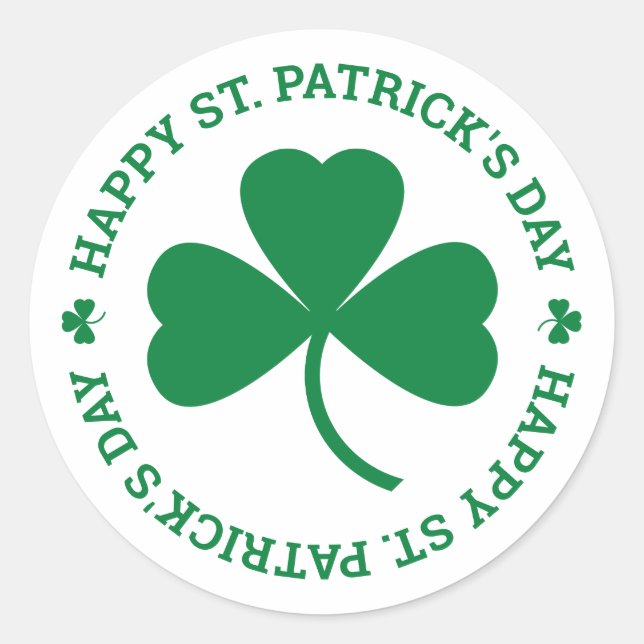 Happy St. Patrick's Day Green Shamrock Leaf Classic Round Sticker (Front)