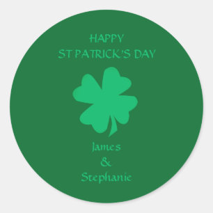 Happy St Patrick's Day Green Shamrock Name 2024  Classic Round Sticker