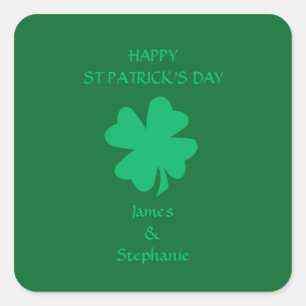 Happy St Patrick's Day Green Shamrock Name 2024  Square Sticker