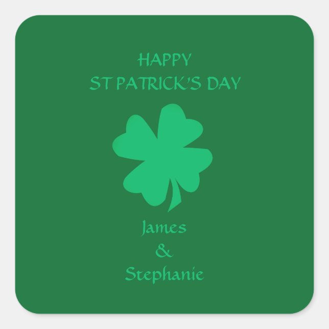 Happy St Patrick's Day Green Shamrock Name 2024  Square Sticker (Front)