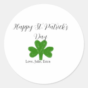 Happy St. Patrick's day green shamrock name Classic Round Sticker