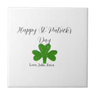 Happy St. Patrick's day green shamrock name Tile
