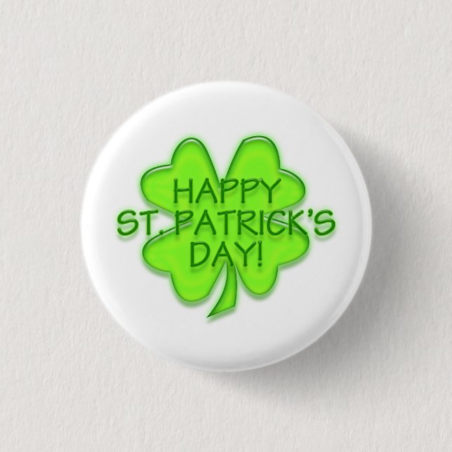 Happy St. Patrick's Day Green Shamrock Pin (Front)
