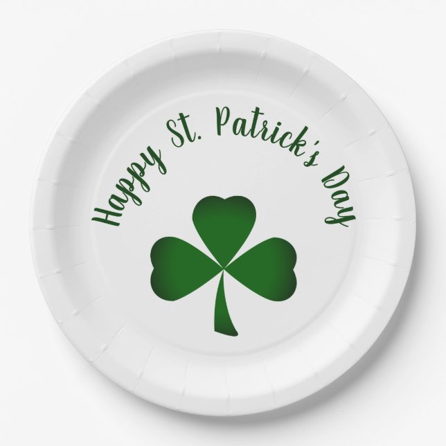 Happy St. Patrick's Day Green Shamrock Typography Paper Plate (Front)