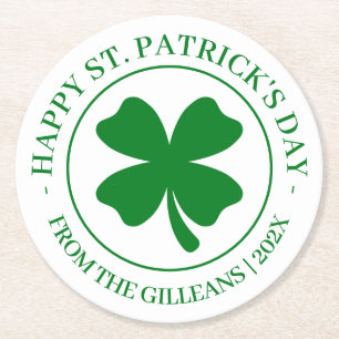 Happy St. patrick's day green Shamrocks family Round Paper Coaster