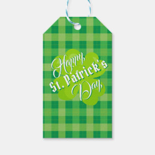 Happy St. Patrick's Day Green Tartan Lucky Clover Gift Tags