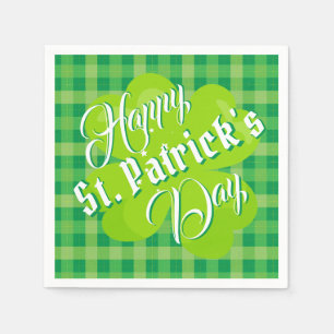 Happy St. Patrick's Day Green Tartan Lucky Clover Napkin