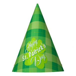 Happy St. Patrick's Day Green Tartan Lucky Clover Party Hat