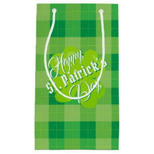 Happy St. Patrick's Day Green Tartan Lucky Clover Small Gift Bag