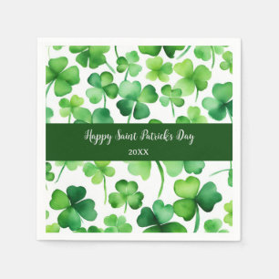 Happy St Patricks Day Green Watercolor Shamrock Napkin