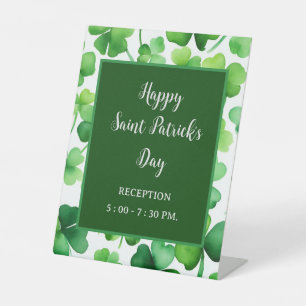 Happy St Patricks Day Green Watercolor Shamrock Pedestal Sign