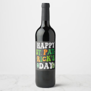 Happy St Patrick's Day Groovy Retro Disco Ball Wine Label