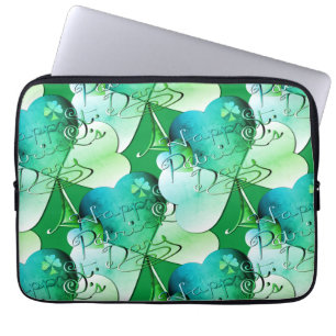 "Happy St. Patrick's Day" Hand-writte w/Shamrocks Laptop Sleeve
