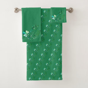 "Happy St. Patrick's Day" Hand-written,Shamrocks Bath Towel Set