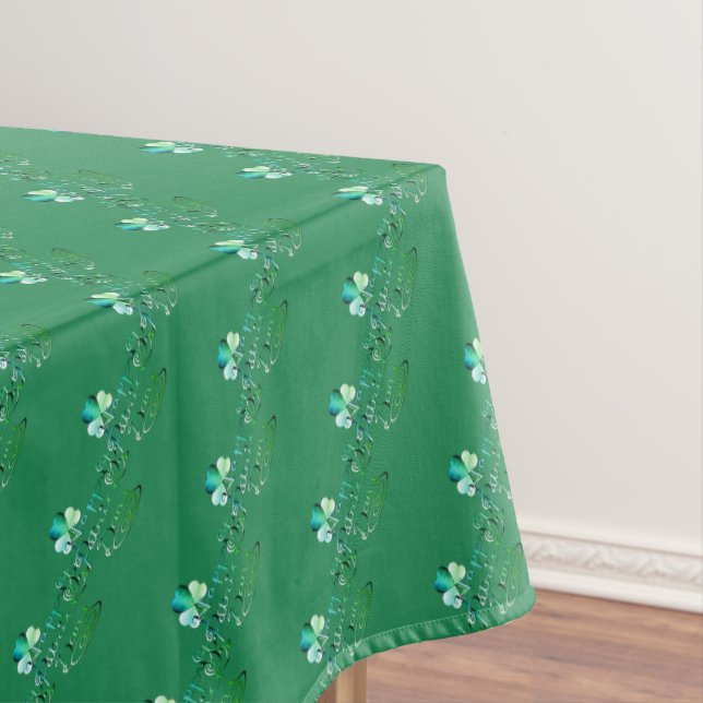 "Happy St. Patrick's Day" Hand-written,Shamrocks Tablecloth (In Situ)