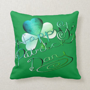"Happy St. Patrick's Day" Hand-written W/Shamrock Cushion