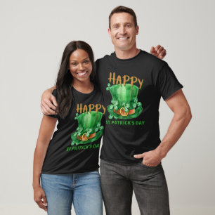 Happy st.Patrick's Day Hat and Clovers T-Shirt