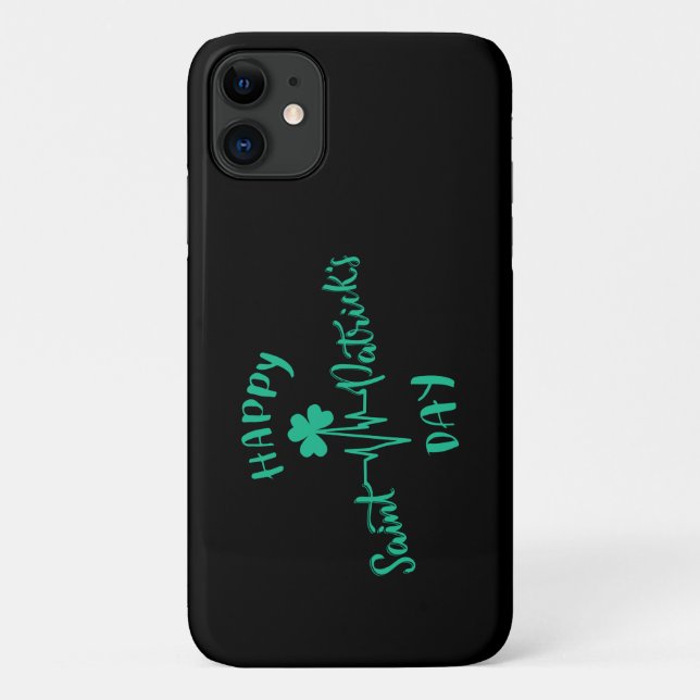 Happy St Patricks Day Heartbeat pulse Shamrock Case-Mate iPhone Case (Back)