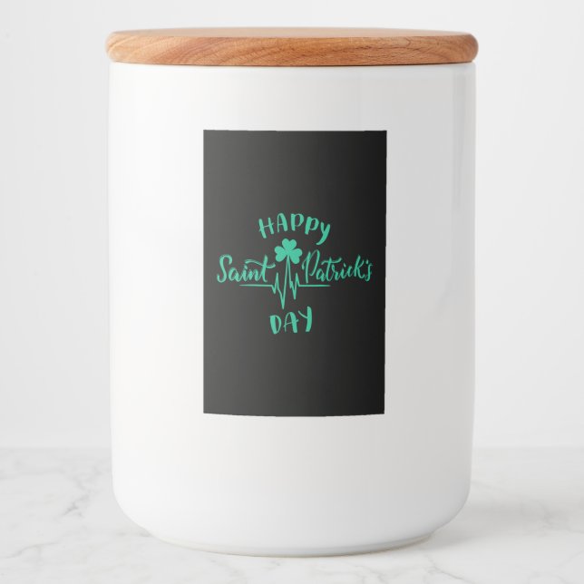 Happy St Patricks Day Heartbeat pulse Shamrock Food Label (Front)