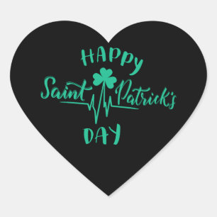 Happy St Patricks Day Heartbeat pulse Shamrock Heart Sticker