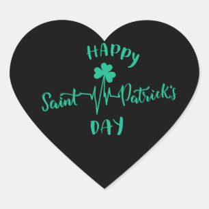 Happy St Patricks Day Heartbeat pulse Shamrock Heart Sticker