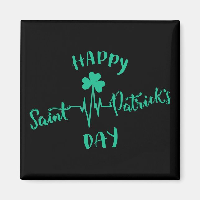 Happy St Patricks Day Heartbeat pulse Shamrock Magnet (Front)