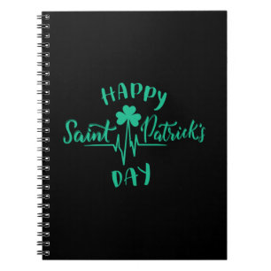 Happy St Patricks Day Heartbeat pulse Shamrock Notebook