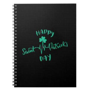 Happy St Patricks Day Heartbeat pulse Shamrock Notebook