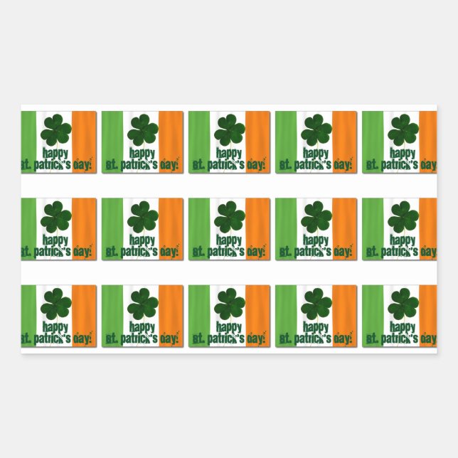 Happy St. Patrick's Day, Irish Flag Colour Ireland Rectangular Sticker (Front)