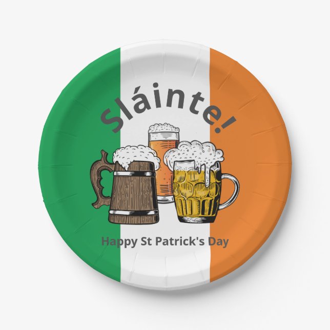 Happy St Patricks Day Irish Flag Paper Plate (Front)