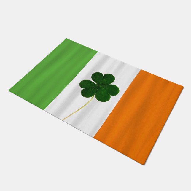 Happy St. Patrick's Day Irish Flag Shamrock Clover Doormat (Angled)