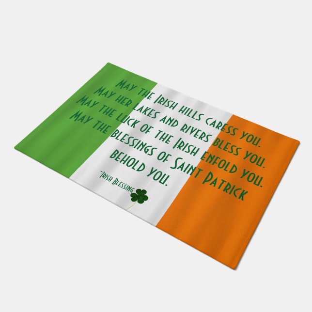 Happy St. Patrick's Day Irish Flag Shamrock Clover Doormat (Angled)
