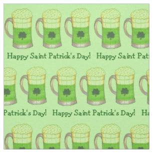 Happy St. Patrick's Day Irish Green Shamrock Beer Fabric