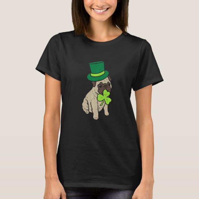 Happy St Patricks Day Irish Pug Dog Cute Saint Pad T-Shirt (Front)