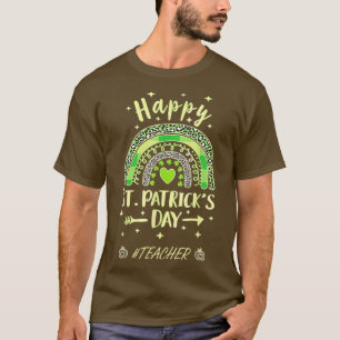 Happy St Patricks Day Irish Shamrock Leopard Rainb T-Shirt