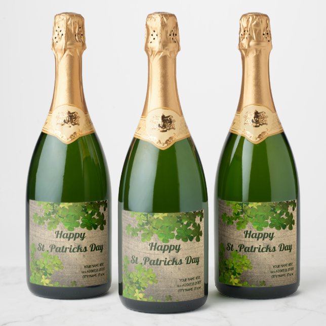 Happy St.Patrick's Day,irish shamrocks Sparkling Wine Label (Bottles)