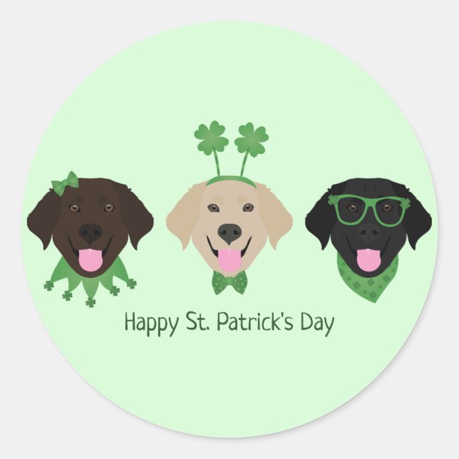 Happy St Patricks Day Labrador Retriever Dogs Classic Round Sticker (Front)