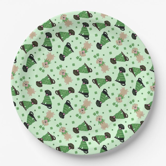 Happy St Patricks Day Labrador Retriever Dogs Paper Plate (Front)